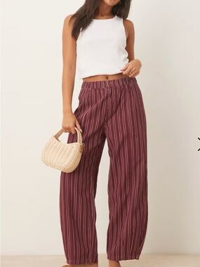 ASOS DESIGN pull-on barrel pants in burgundy stripe NWT